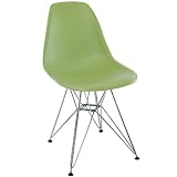 Modway Paris Mid-Century Modern Molded Plastic Dining Chair with Steel Metal Base in Green, One