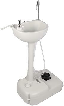 Outdoor Garden Portable Camping Hand Sink,Portable Removable Outdoor Wash Basin,Outdoor Foot Pump Washing Station,with Towel Holder & Soap Dispenser,for Outdoor Events, Worksite, RV, Indoor White
