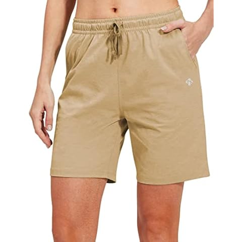 NOMINATE Womens Bermuda Workout Shorts Lightweight Sweat Yoga Shorts Casual Athletic Shorts for Summer with 3 Pockets Khaki Cover