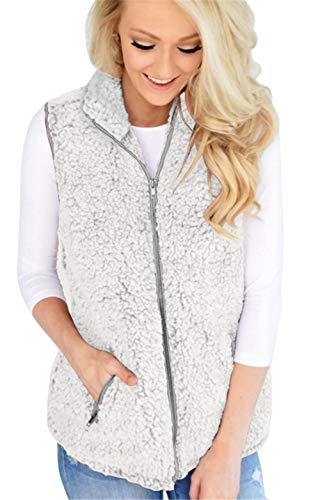ONLYSHE Womens Stand Collar Zip Closure Sleeveless Jackets Ladies Casual Warm Vests Light Gray