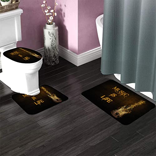 Badezimmerteppich-Set, 3-teilig, Heavy Metal Music Music is Life, waschbare Badteppiche, rutschfest, mit Rückenpolster, Konturteppich und Toilettendeckelbezug – Bild 3