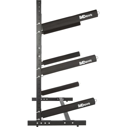Rad Sportz Kayak Storage Rack - 3-Level Freestanding Adjustable Stand with Padded Arms and 300lb Capacity for Canoes, SUP, or Paddleboards (Black)