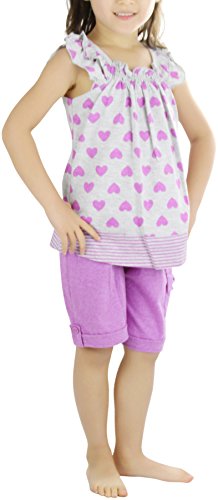 Image of ToBeInStyle Girl's Two Piece Summer Set Cute Tee Top and Matching Shorts Adorable Outfit