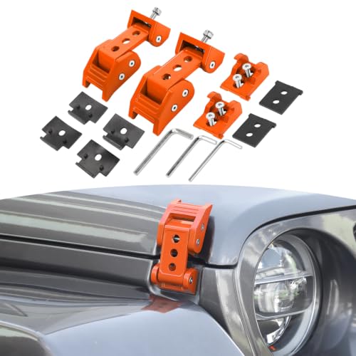 RT-TCZ for Wrangler Hood Latches Catch Kit Compatible with 2007-2025 Jeep Wrangler JK JL Gladiator JT Orange Exterior Accessories 2pcs (3-Holes)