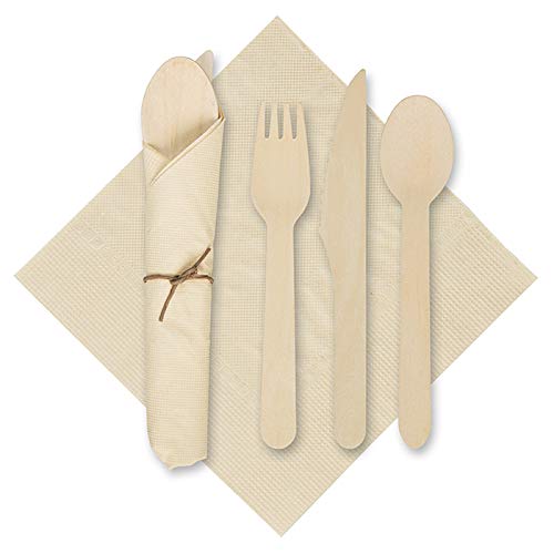 Hoffmaster-120030 6" X 6" Caterwrap Pre-Rolled Kraft Napkins With Wood Cutlery, 100Ct #TOP18