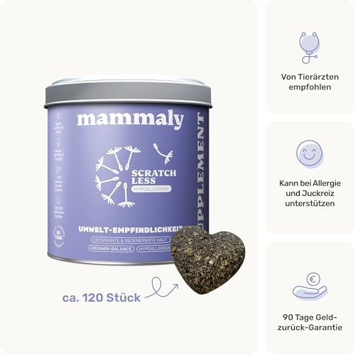 7-in-1 Hanföl-Leckerli für Hunde - Scratch Less 120 Snacks (350g) von mammaly - mit Zink, Bierhefe, PEA - kann Deinem Hund bei saisonalen & ganzjährigen Allergien und Juckreiz unterst.