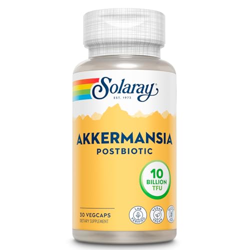 SOLARAY Akkermansia Postbiotic Akk11 10 Billion TFU Beneficial Strain for Gut Health Support Vegan Gluten-Free 60-Day Guarantee 30 Servings 30 VegCaps