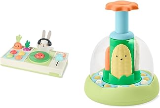 Skip Hop Baby Musical DJ Set & Push Spin Corn Toy Bundle - Farmstand Theme, Lights, Songs, Sounds, Textures, Fine Motor Skills, Hand-Eye Coordination, Cause & Effect, Infant, Baby