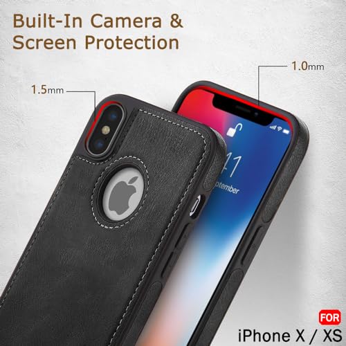 Image of TheGiftKart Genuine Leather Finish Back Cover Case for iPhone X /XS | Shockproof Design | Raised Edges for Camera & Screen Protection | Stunning Minimalist Design Back Case Cover (Black Sides, Black)
