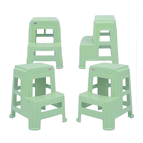 Image of OAKNEST Supreme 2-Step HeavyDuty Plastic Multi Purpose Stool for Home,Office and Kitchen Use (Color: Frosty Green |Count: 4 Pc)