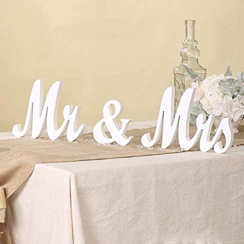 Keebgyy Lettres de l'alphabet anglais en bois blanc pour décoration de table de mariage Mr et MRS Cover
