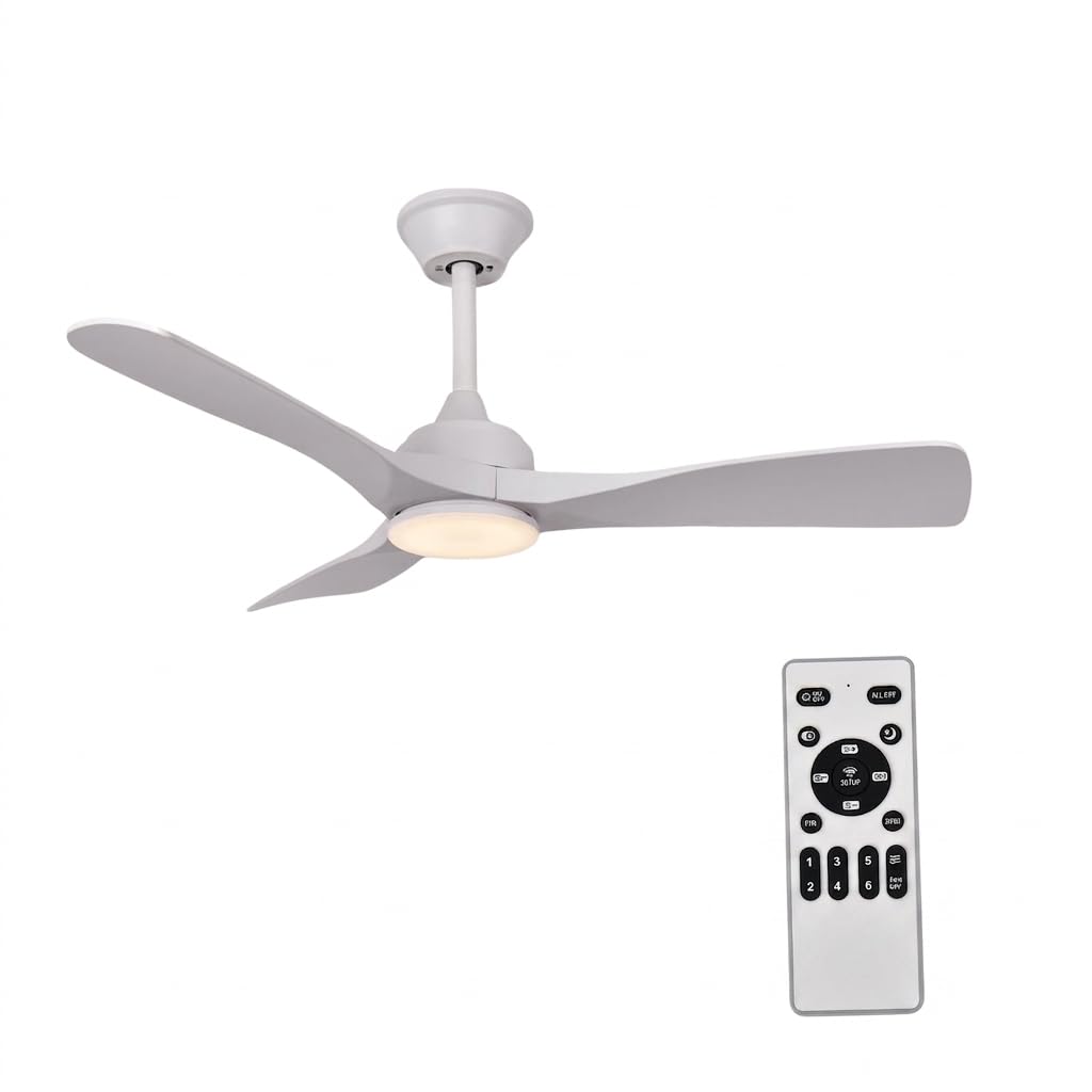 Ventilador de Techo con Luz y Mando a Distancia 106cm, Motor DC Silencioso, 3 Aspas plástico Blanco, Plafón LED Regulable 3 Tonos, Ventilador Moderno de Bajo Consumo, Blanco