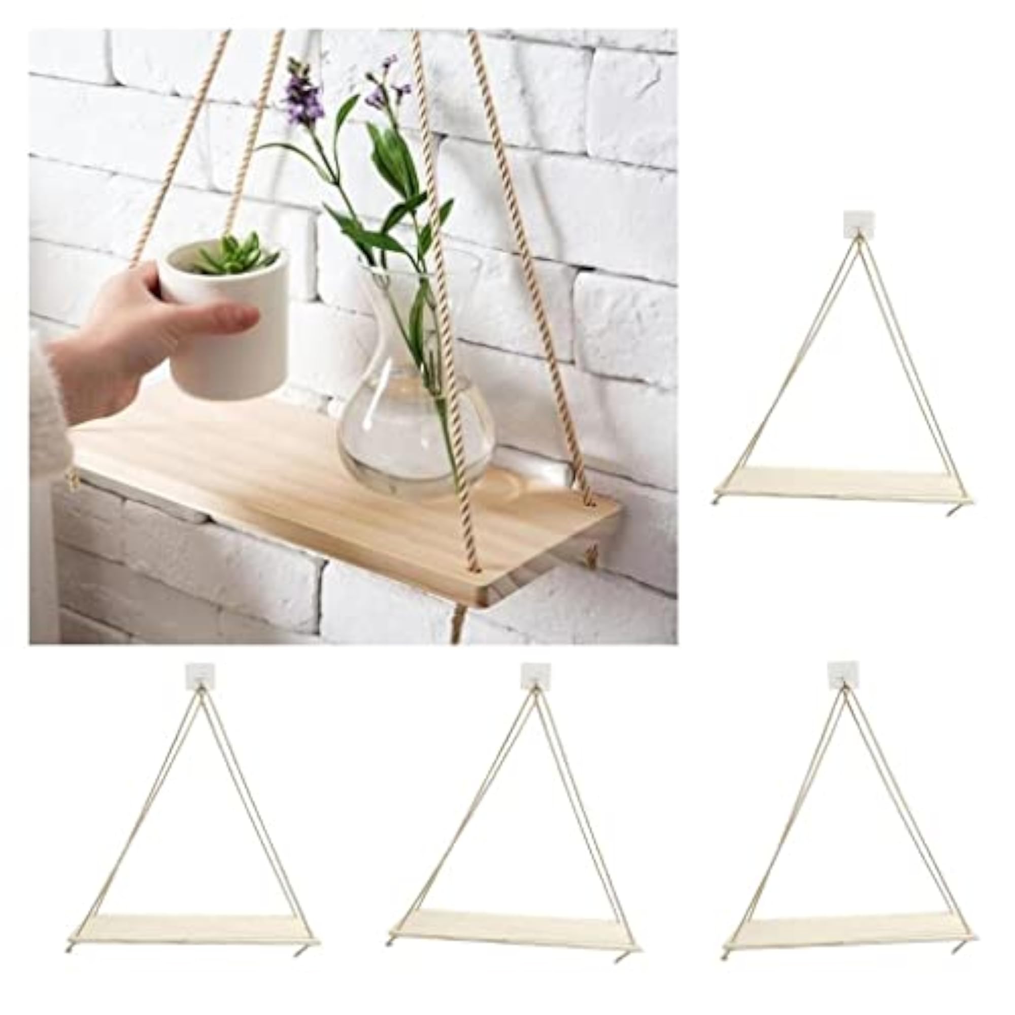 Hanging Rope Wall Mounted Shelves, Plant Rack Stand