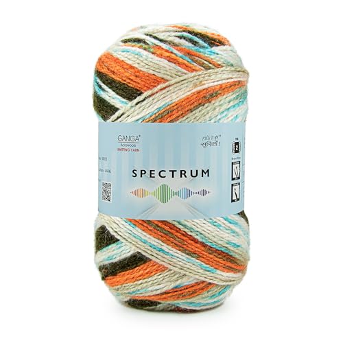 Image of Ganga Acrowools Spectrum Supersoft Knitting & Crochet Yarn | 100% Acrylic Wool Ball. Self patern Soft Hand Knitting Fancy Yarn to unleash creativity, perfect for Art & Craft, babywear, baby blanket, sweaters, ponchos, mufflers, socks, caps; threads works best with crochet hook needle; Avialable in multicolor (Pack of 1 ball = 100 grams).:; - (Orange Cream Green)