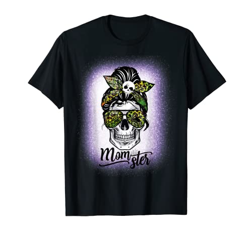 Halloween Momster Messy Bun Skull mãe de monstros meninos meninas t-shirt