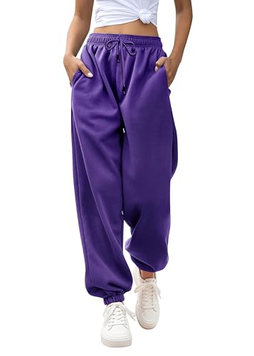 Cinch Bottom Loose Running Sweatpants for Women Comfy Loose Bottom Lounge Jogger Trousers Sweatpants with Pockets Purple S
