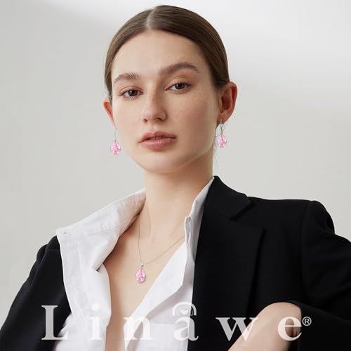 Linawe Crystal Jewelry Sets for Women, Imitation Diamond Pendant Necklace, Rhinestone Drop Dangle Earrings, Birthstone Cubic Zirconia Matching Wedding Jewelry, 14K Gold/Rose Gold/Silver Tones3