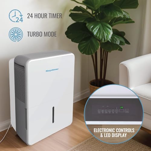 Image of Keystone 50-Pint Portable Dehumidifier for Basement, Garage, Living Room, and Extra Large Rooms up to 4,500 Sq.Ft., 115V, Quiet Dehumidifier for Home and Moisture Absorber with Auto-Shutoff and Timer