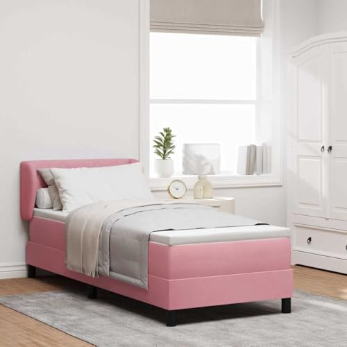 ACAGALA Cama con somier con colchón de 80 x 200 cm, cama tapizada de terciopelo, cama individual con botón de cristal, cabecero acolchado, marco de cama con somier, patas de apoyo reforzadas, color