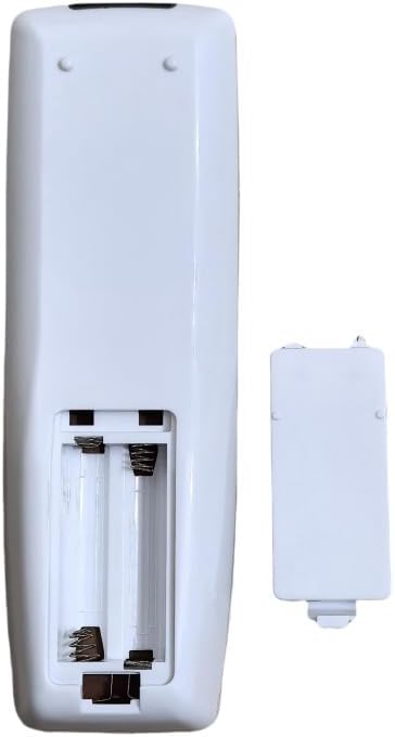 Back view of the remote control with the battery cover removed, showing the battery compartment.