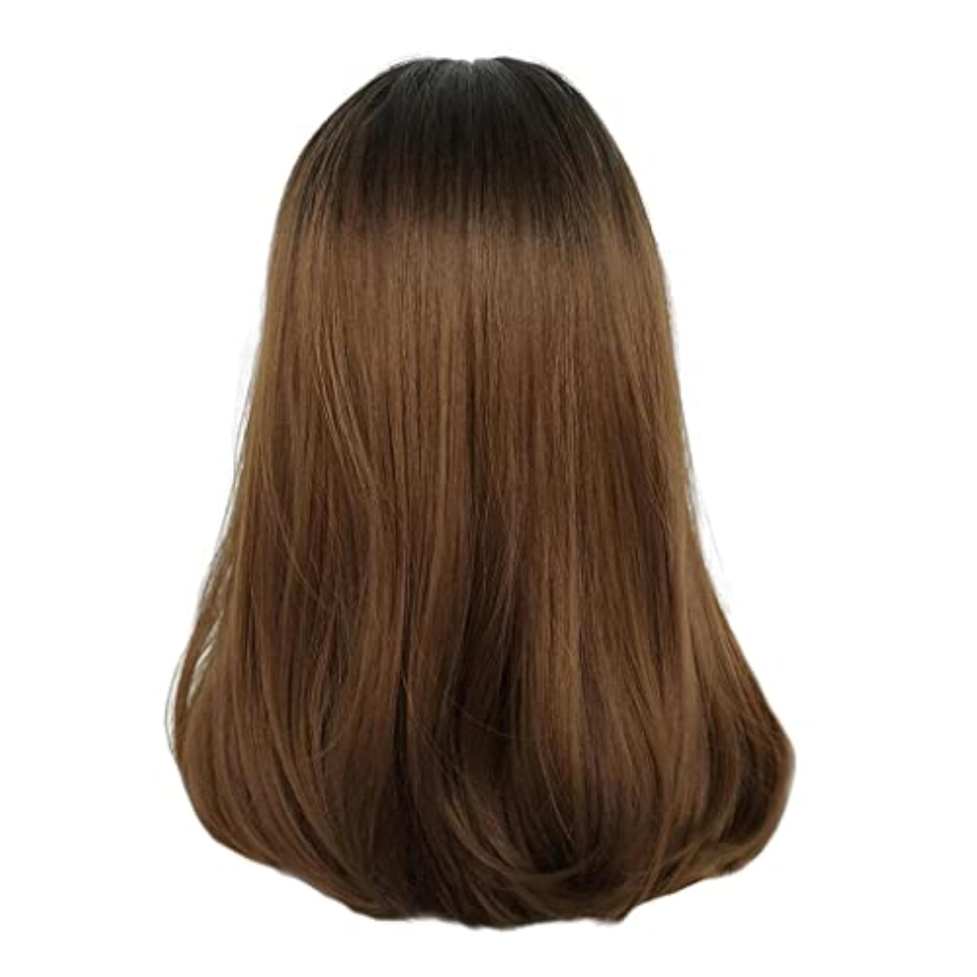 Brown Long Straight Wig with Bangs, 16 Inch