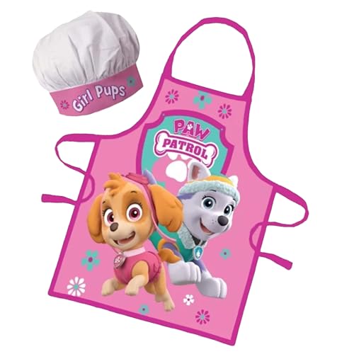 Sorrisini Avental infantil e gorro de cozinheiro para crianças Paw Patrol Skye, avental crianças cozinha e chapéu para cozinhar, assar ou pintar, Mandil menina, 3-8 anos, Vermelho, M
