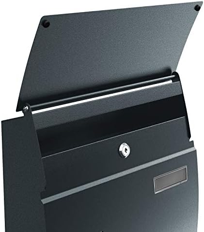 SONGMICS Mailbox, Wall-Mounted Lockable Post Letter Box with Viewing Windows, Nameplate, and Keys, Easy to Install, Anthracite Grey GMB030G02