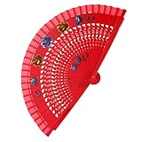 HAWILLOSCH Roter Spanischer Holzfächer Faltbarer Handfächer Mit Filigranem Doppelseitigem Design...
