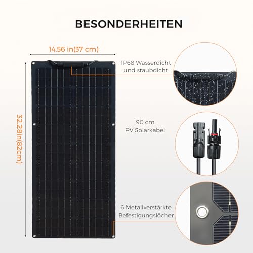 WUZECK 50W Solarpanel Flexibel Schwarz 19,8V Monokristallines Flexible Solarmodule für 12V Batterien Photovoltaik Panel Solaranlage für Wohnmobil Boote Wohnwagen Camper Dach Balkon Pv Module