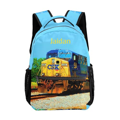 Custom Kid Backpack, Train Locomotive Engine Personalized School Bookbag with Your Own Name, Customization Casual Bookbags for Student Girls Boys