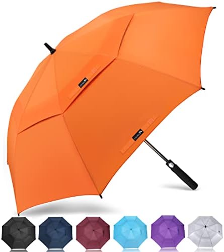 ZOMAKE Large Golf Umbrella 68 Inch - Double Canopy Vented Golf Umbrellas for Rain Windproof Automatic Open Golf Push Cart Umbrella Oversize Stick Umbrellas for Men Women(Orange)