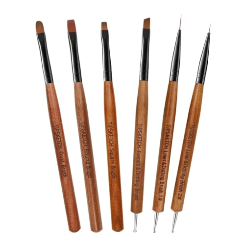 Tipsketch Pinceles para Uñas, Set de 6 Pinceles Nail Art con Pincel Liner, Dotting Pen y Pincel Francés para Manicura en Casa o Salón, Pinceles de Uñas de Gel y Diseño