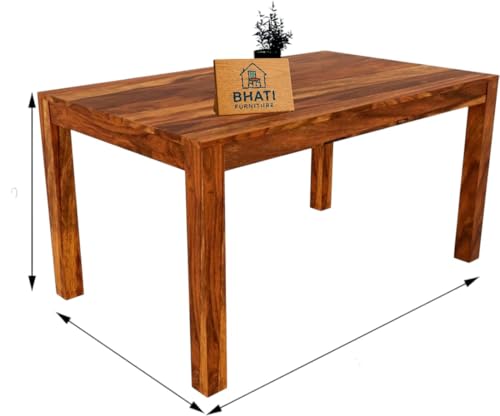 Image of Solid Sheesham Wood Dining Set with Dining Table & Cushioned Chairs | Elegant | Comfortable | Durable & Stylish for Dining Room | Living Room | Home & Office | Hotels Restaurant (brown 25)