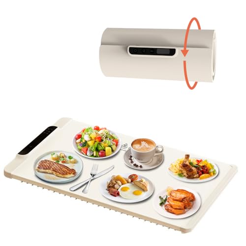 Food Warming Mat, JiHiGe Adjustable Temperature Food Warmers for Table, Foldable Multi-Function Electric Food Warmer Tray, Non-Slip Heat Retaining Plate for Meals, Dish