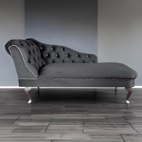 Paradise Furniture RegentTufted Chaise Lounge Sofa & Seating Handmade Velvet Living Room Bedroom Hallway Silver Accent Chair (Left Hand, Grey)