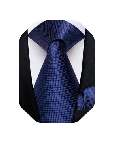 DiBanGu Mens Solid Color Tie and Pocket Square Set Woven Silk Plain Necktie & Handkerchief for Men Wedding Party Formal, 06 Navy Blue, One size