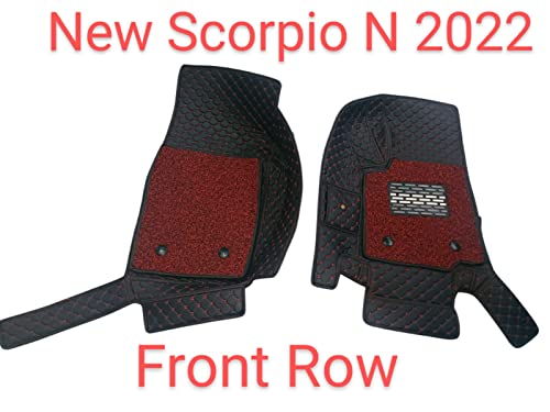 Image of Scorpio New 2022 7D Prime Mats with Boot Mats (Black with Red) +Free Scorpio N Car TPU Key Cover Worth Rs.390