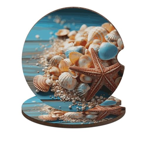 Portavasos para autos con diseño de conchas y estrellas de mar, 2 pzas miniatura 1