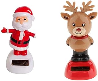 Taotenish 2pcs Solar Powered Toys Christmas Solar Toys Dancing Ornaments Santa/Reindeer Xmas Nodding Solar Toys for Home/Office/Car/Window Ornaments