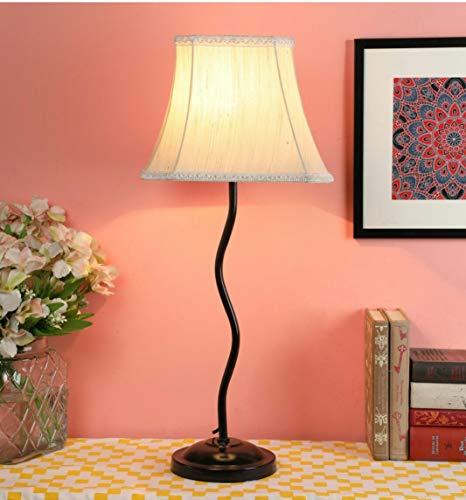 Image of tu casa Off White Cotton Shade with Black Metal-Iron Base Table Lamp | Elegant Bedside & Desk Lamp for Bedroom, Living Room, Office, Home Decor & Gifting (Height : 23 Inch /No Blub Included)