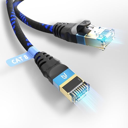 Ultra HDTV CAT 8.1 Netzwerkkabel 20m – 40 Gbps LAN Kabel S/FTP, Ethernet Kabel 2000MHz, RJ45 Patchkabel für Gaming PS5 Xbox Router, Nylon Knickschutz, Designed in Germany