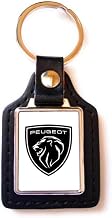 Keyring Steel/Imitation Leather Luxury Compatible with Peugeot (White)