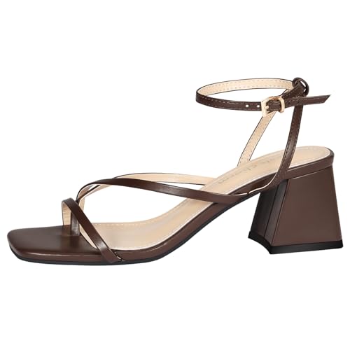 Heels Charm Women's Low Chunky Block Heeled Sandals 2.68 Inches Open Toe Cross Ankle Strap Block High Heel Sandal Dress Dancing Chunky Sandals Daily Work Party Wedding Shoes2