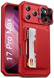 Vihibii for iPhone 17 Pro Max Wallet Case with Card Holder (4 Cards) [RFID Blocking] & Slide Lens Cover & Raised Edges Protect Screen, Shockproof Rugged Phone Cover for iPhone 17 Pro Max 5G 2025, Red