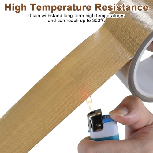 5cm x10 m Teflon Klebeband Hitzebeständiges, Selbstklebend Teflonband, Hochtemperaturband Hitzebeständig bis 300℃, Dicke 0,18mm, Glasgewebeban für Vakuumiergerät, Handversiegelung, Impulsversiegelung