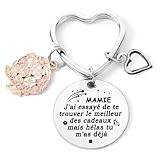🔑[Porte-Clé Mamie] Mamie J'ai essayé de te trouver le meilleur des cadeaux mais hélas tu m'as déjà.Orné d'un élégant et magnifique pendentif en forme de fleur et d'un pendentif en forme de cœur gravé d'un message réconfortant, ce porte-clés pour grand-mère est le cadeau idéal pour témoigner de sa reconnaissance et de son amour. Cadeau Fete Des Grand Mere, cadeau fete des meres, cadeau retraite femme, idee cadeau grand mere, cadeau nounou noel, cadeau arriere grand mere cadeau personnalisé mamie.
