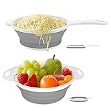 Qimh Collapsible Colander and Strainer Set of 2, 1 pc 4 Quart (1 gal) Round and 1 pc 4 Quart with...