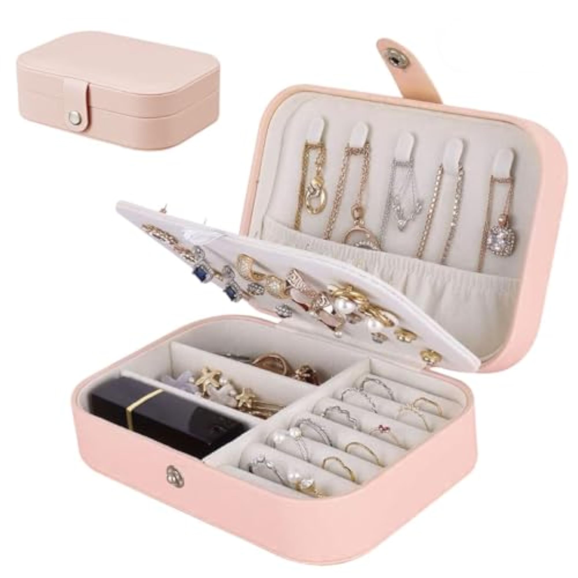 PU Leather Travel Jewelry Organizer Box, Multi-Layer Storage