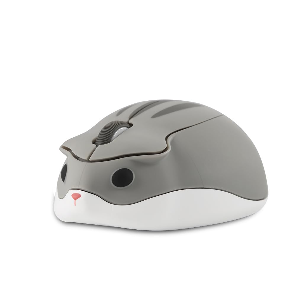 Silent Wireless Mouse, Cute Animal Hamster Shape Cartoon Computer Mouse, 1200 DPI Optical Cordless Mouse Portable Mouse for Laptop PC MacBook for Kid Gift-Grey-image-47