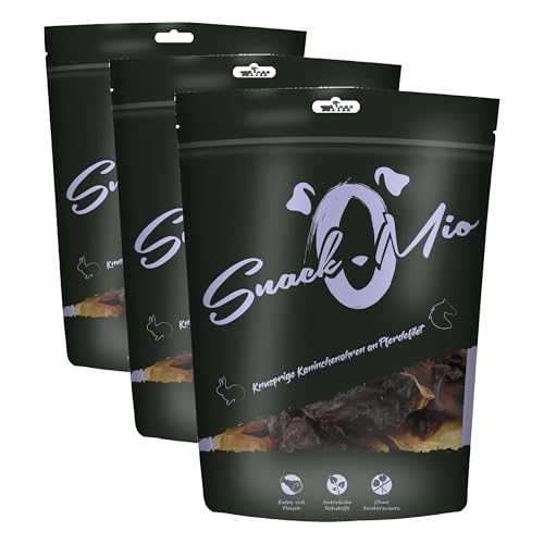 SnackOMio - Snack Premium para Perros - Orejas de Conejo crujientes con Filete de Caballo, sin Cereales, 1 Pack (1 x 70g) (Paquete de 3)